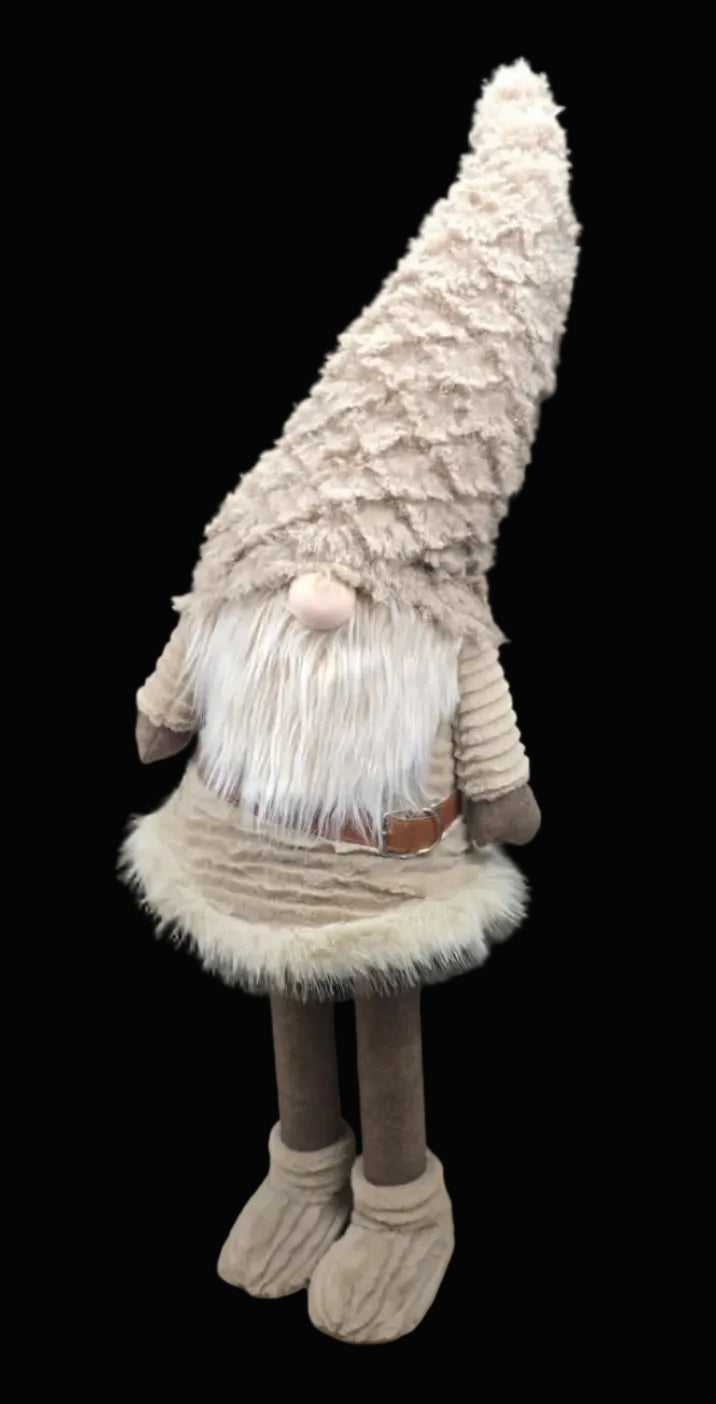 Decorative gnome figure with a textured hat on a black background