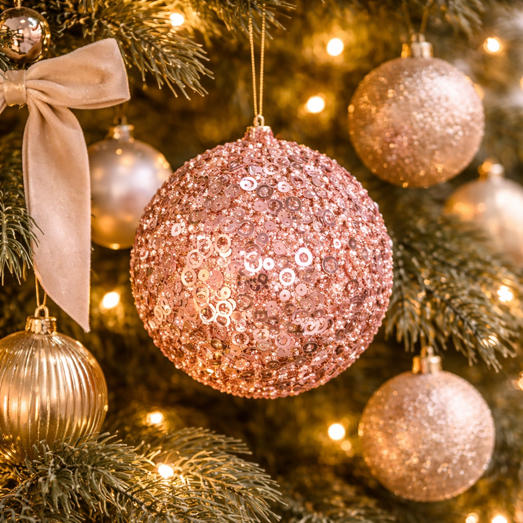 Rose Gold Sequin Bauble – Elegant Christmas Tree Ornament