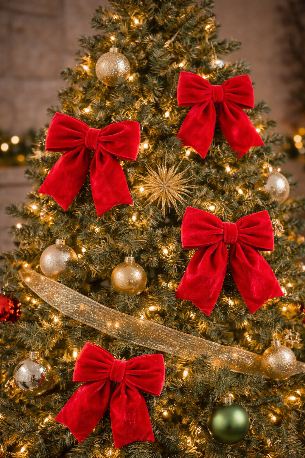 Red Velvet Bow – Elegant Christmas Tree Decoration