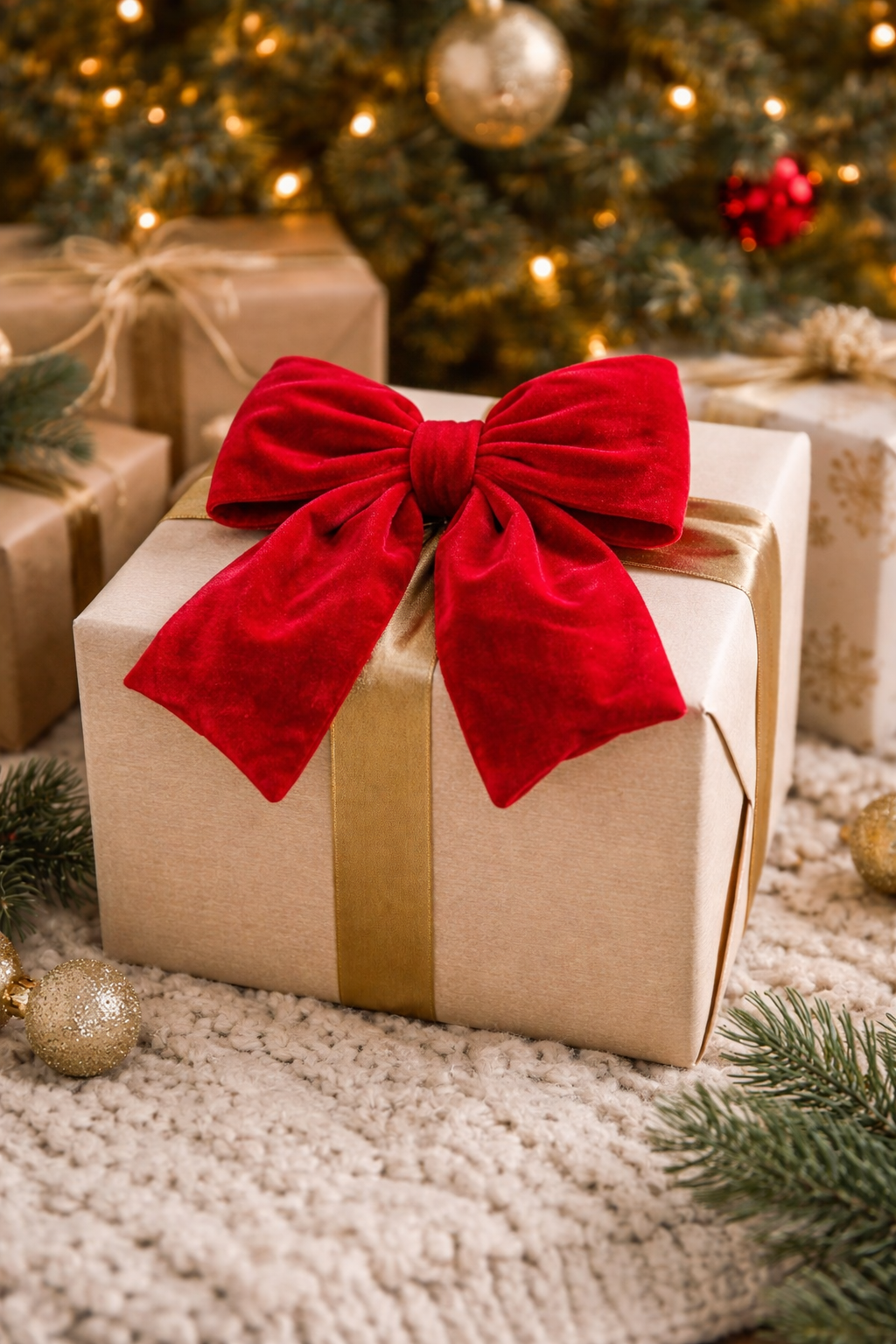 Red Velvet Bow – Elegant Christmas Tree Decoration
