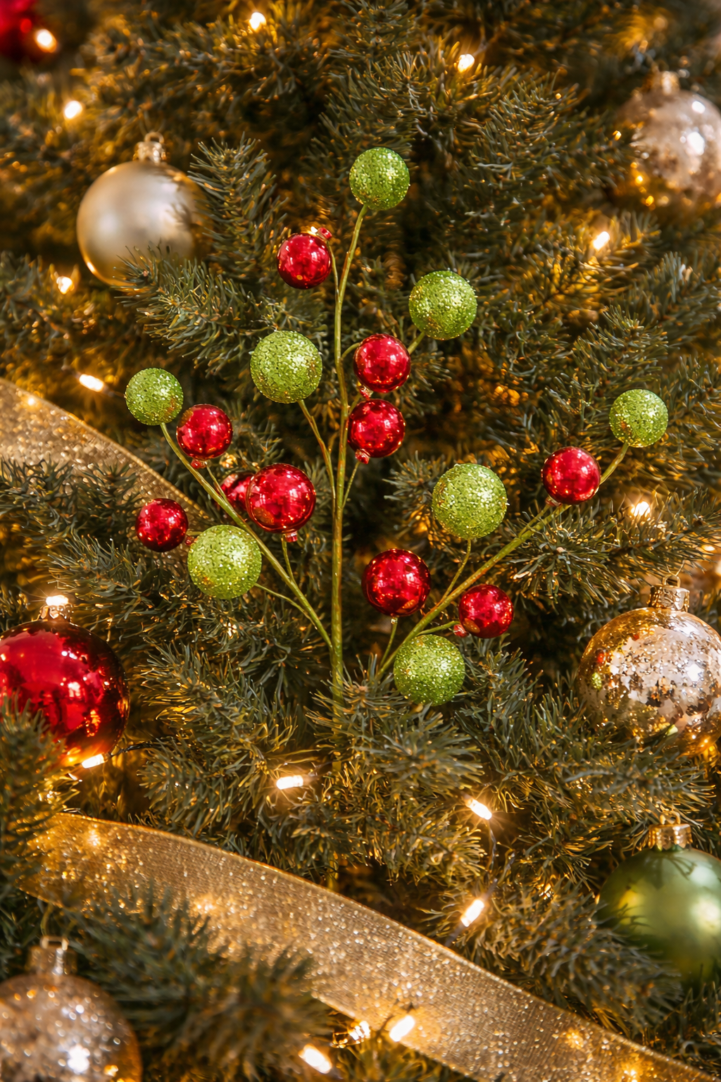 Red & Green Ball Spray – Christmas Tree Styling Pick
