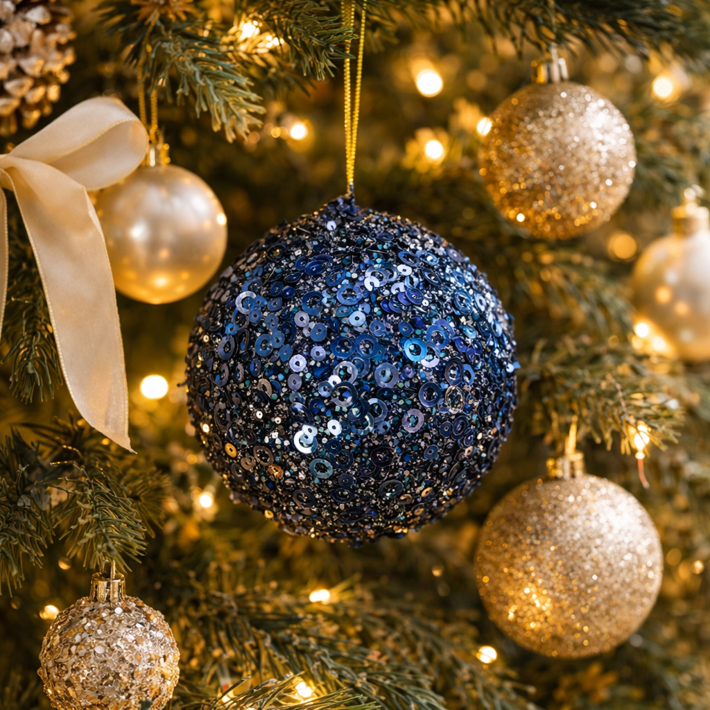 Dark Blue Sequin Bauble – Statement Christmas Tree Ornament