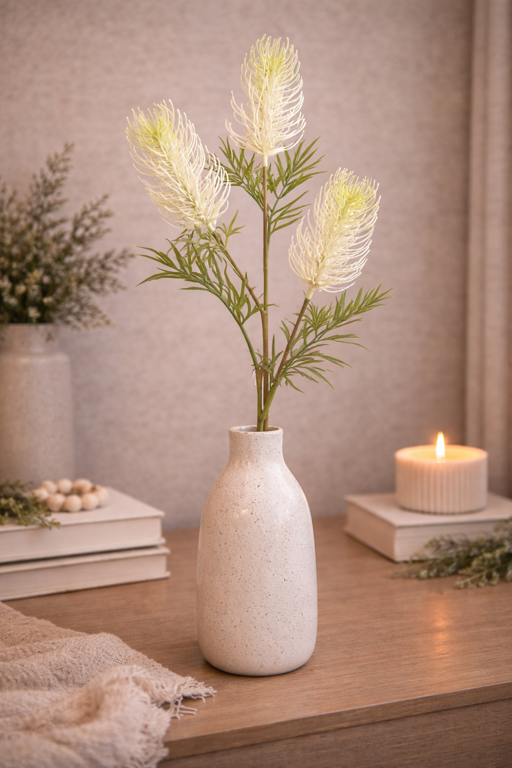 Cream Grevillea Spray – Soft Australian Native Styling Stem