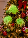 Furry Green Christmas Pick with Bells – Whimsical Tree Styling Piece