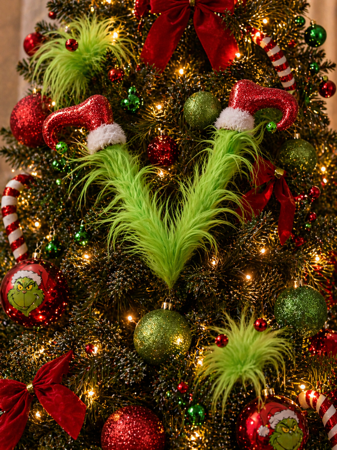 Grinch-Inspired Furry Legs Pick – Playful Tree Styling Accent