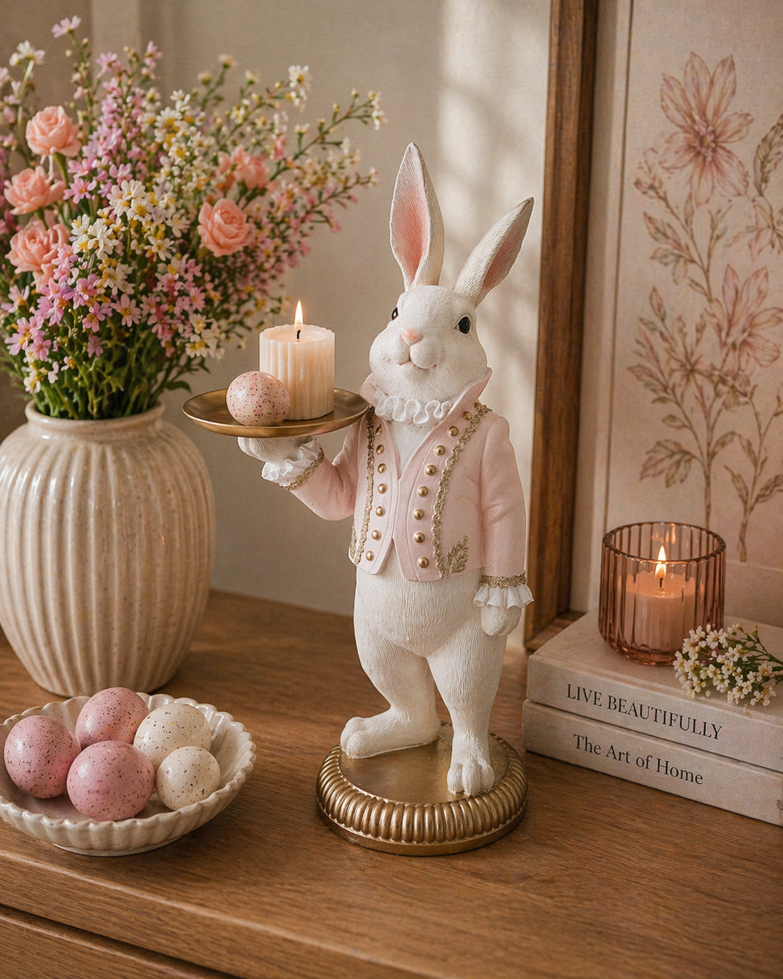 Large Blush Server Rabbit – Elegant Statement Décor