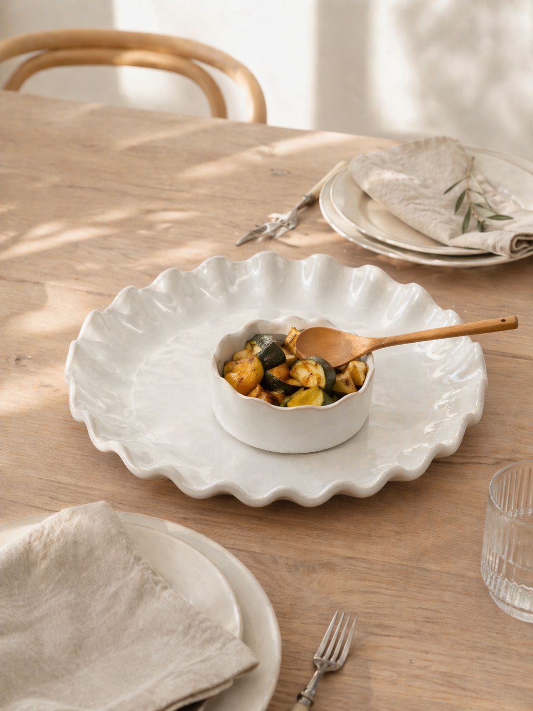 White Ceramic Serving Set – Elegant 2 Piece Entertaining Set