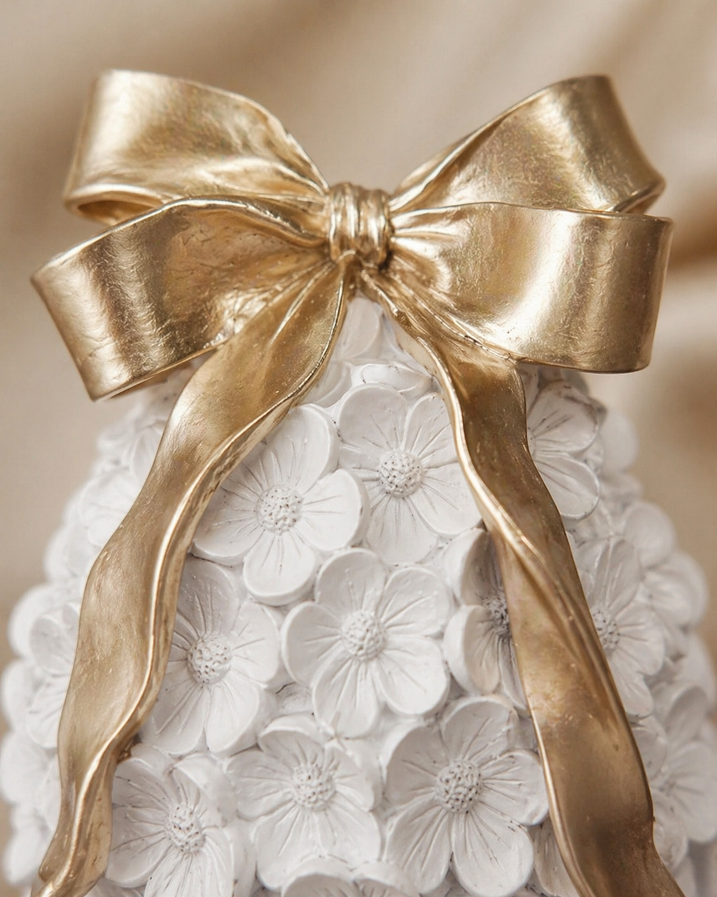 Luxe Ivory Easter Egg with Champagne Bow – 18cm Statement Décor