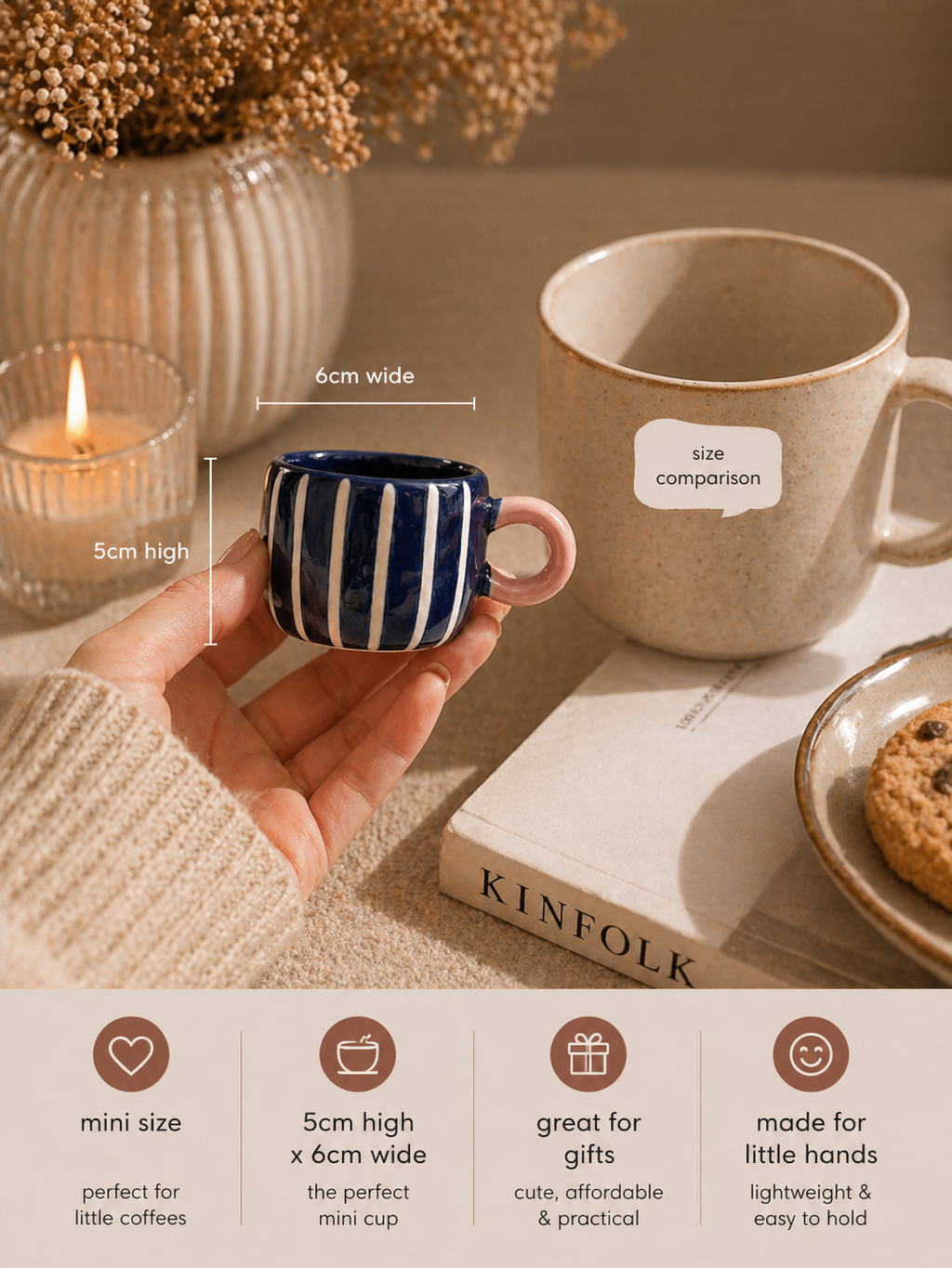 Nini Navy & White Stripe Cup – Cute Mini Ceramic Mug
