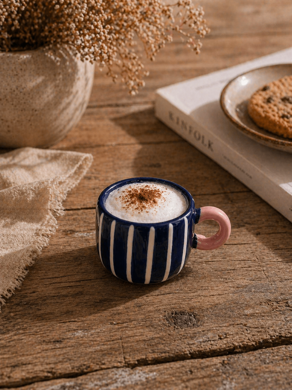 Nini Navy & White Stripe Cup – Cute Mini Ceramic Mug