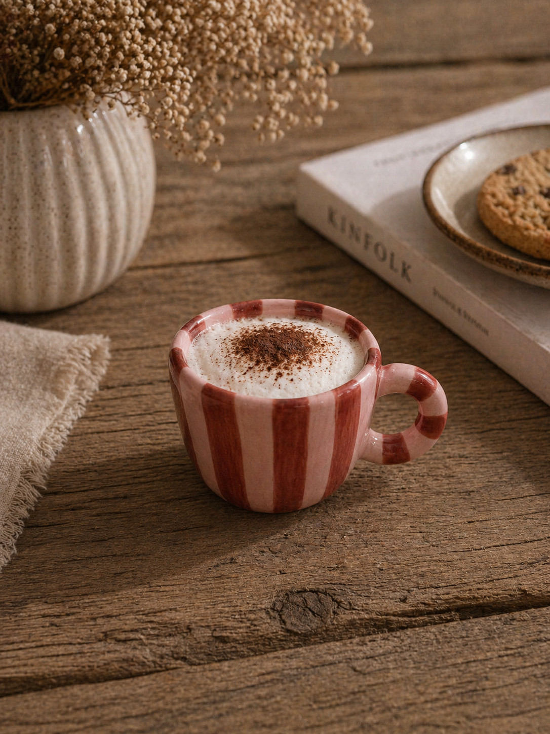 Nini Rose & Bordeaux Stripe Mini Cup – 5cm Cute Coffee Mug