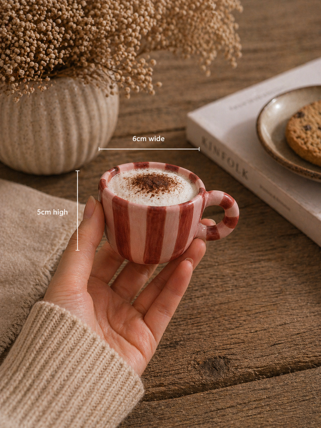 Nini Rose & Bordeaux Stripe Mini Cup – 5cm Cute Coffee Mug
