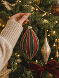 Green & Red Stripe Long Drop (15cm) – Statement Christmas Tree Decoration