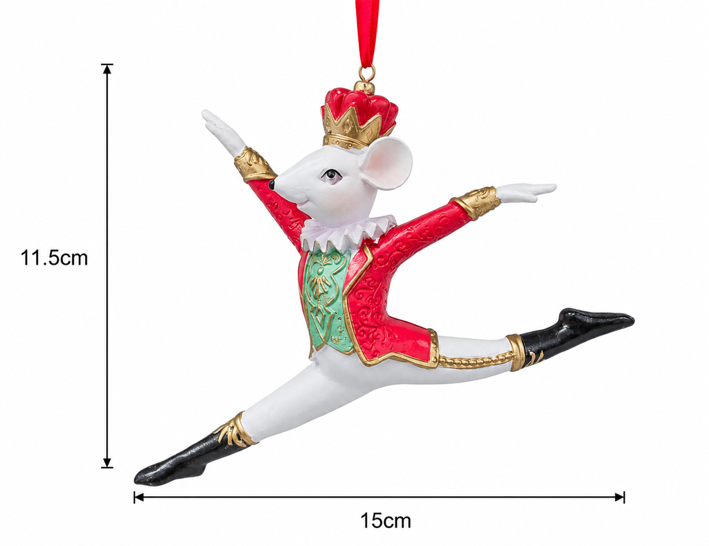 Nutcracker Rat King ornament product shot on white background showing dimensions of 11.5cm height and 15cm width