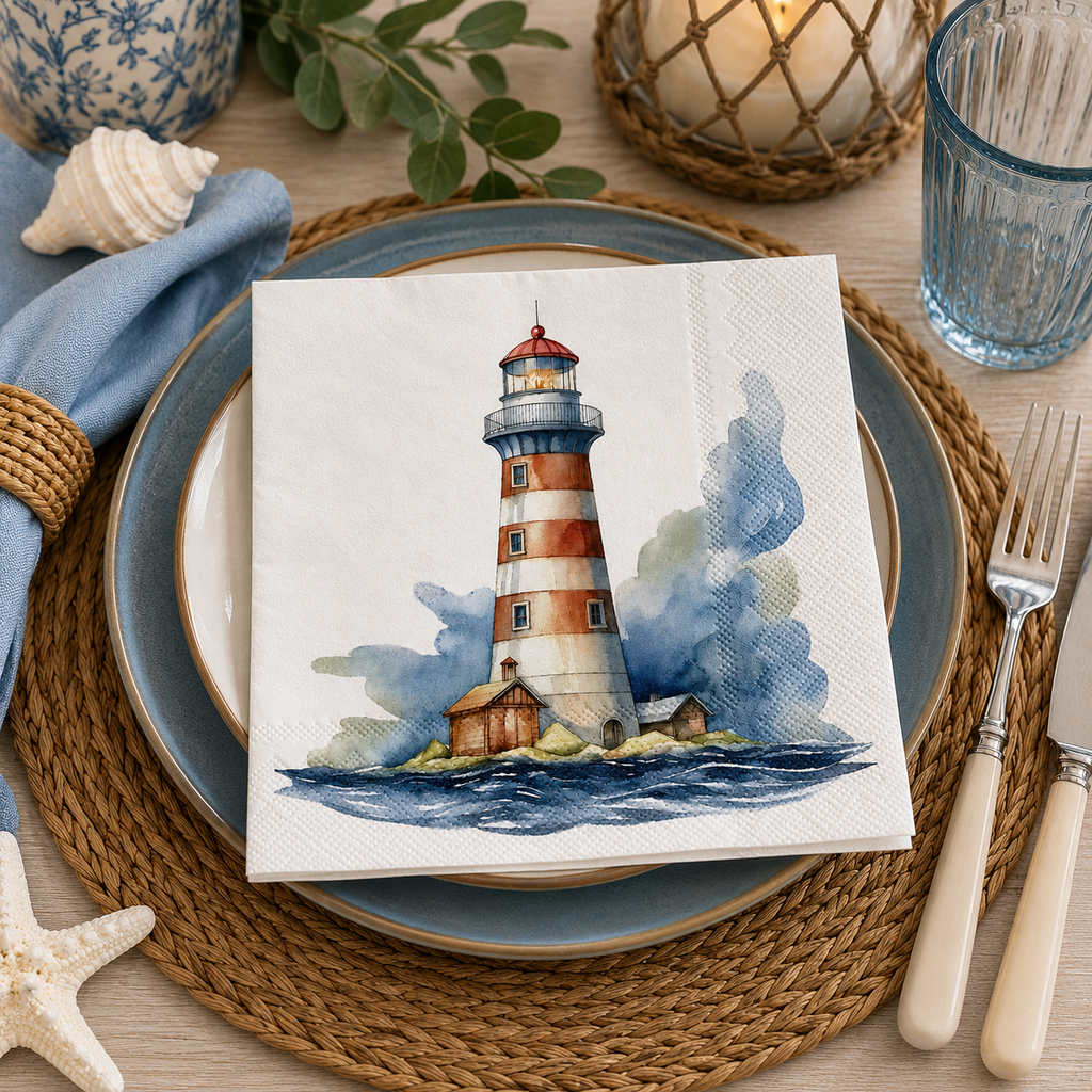 Coastal Lighthouse Watercolour Paper Napkins (Pack of 20)