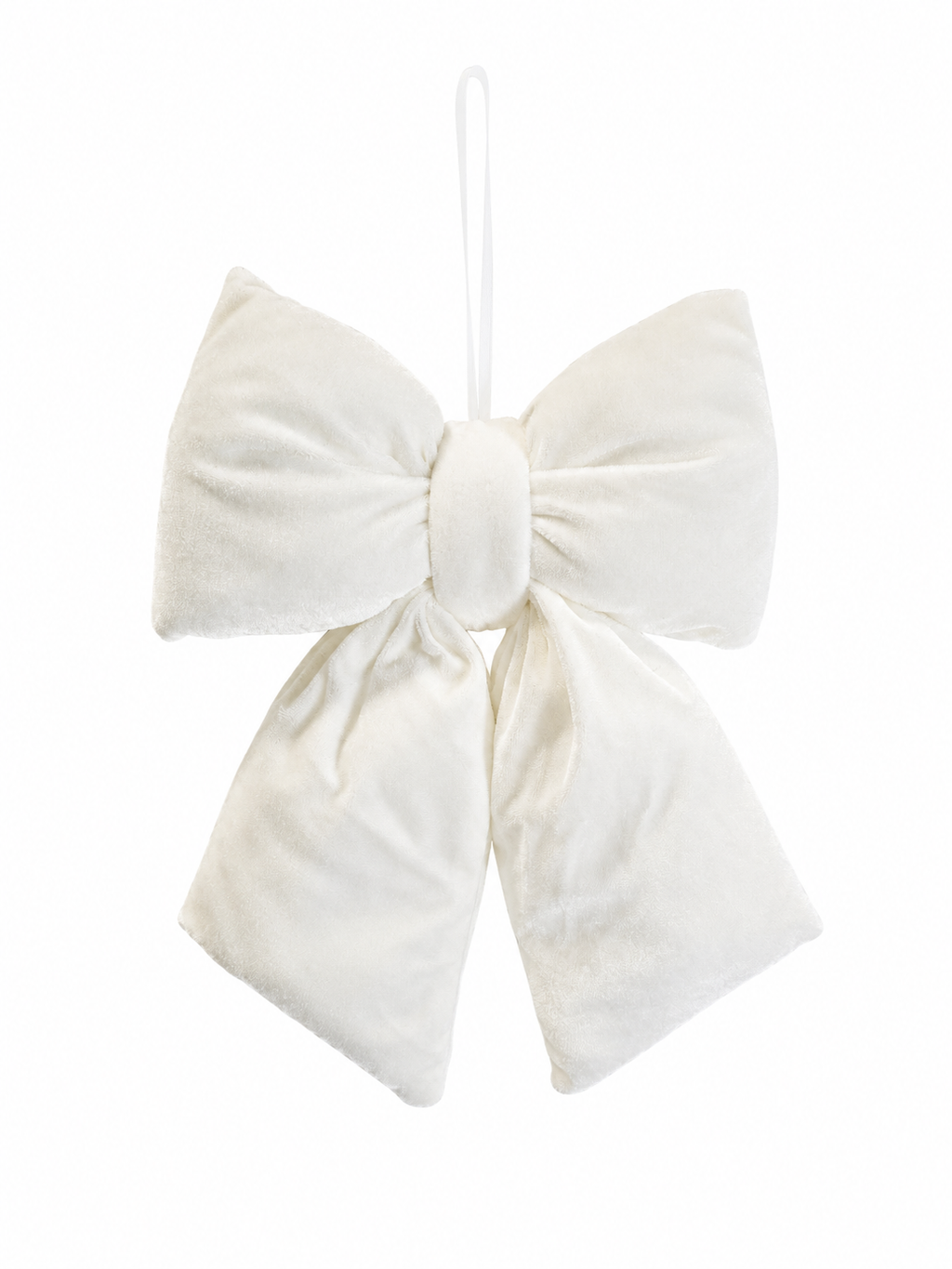 Cream velvet Christmas bow 29x21cm product shot on white background — padded statement bow Mistletoe Home Australia
