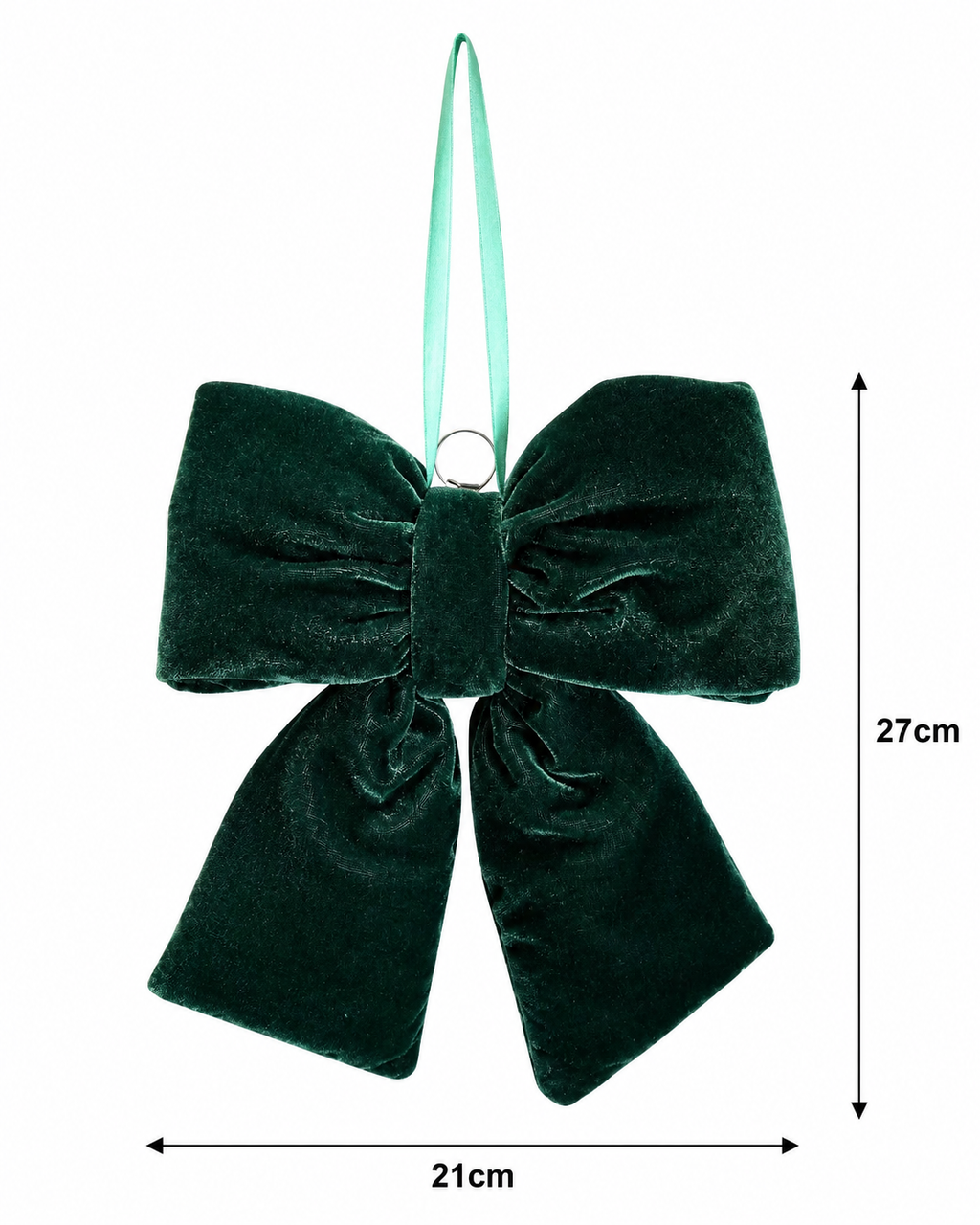 Emerald green velvet bow dimensions — 27cm tall and 21cm wide