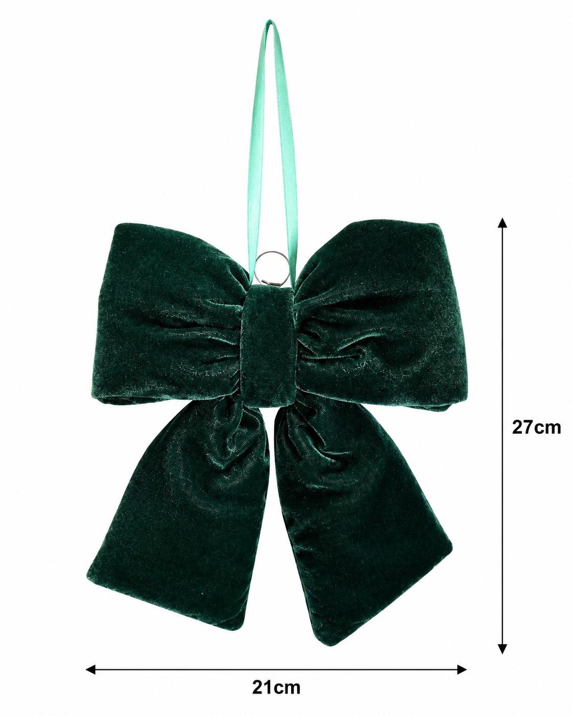 Emerald green velvet bow dimensions — 27cm tall and 21cm wide