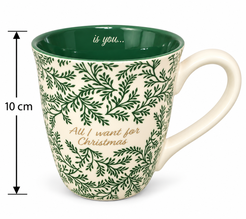 Product dimension diagram of the Christmas sprig mug showing 10cm height