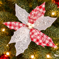 Red and white poinsettia Christmas clip decoration on a festive Christmas tree — Mistletoe Home Australia