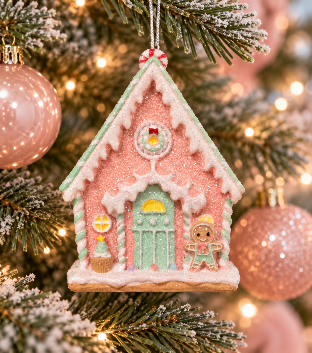 Pink Gingerbread House Ornament | Mistletoe Home