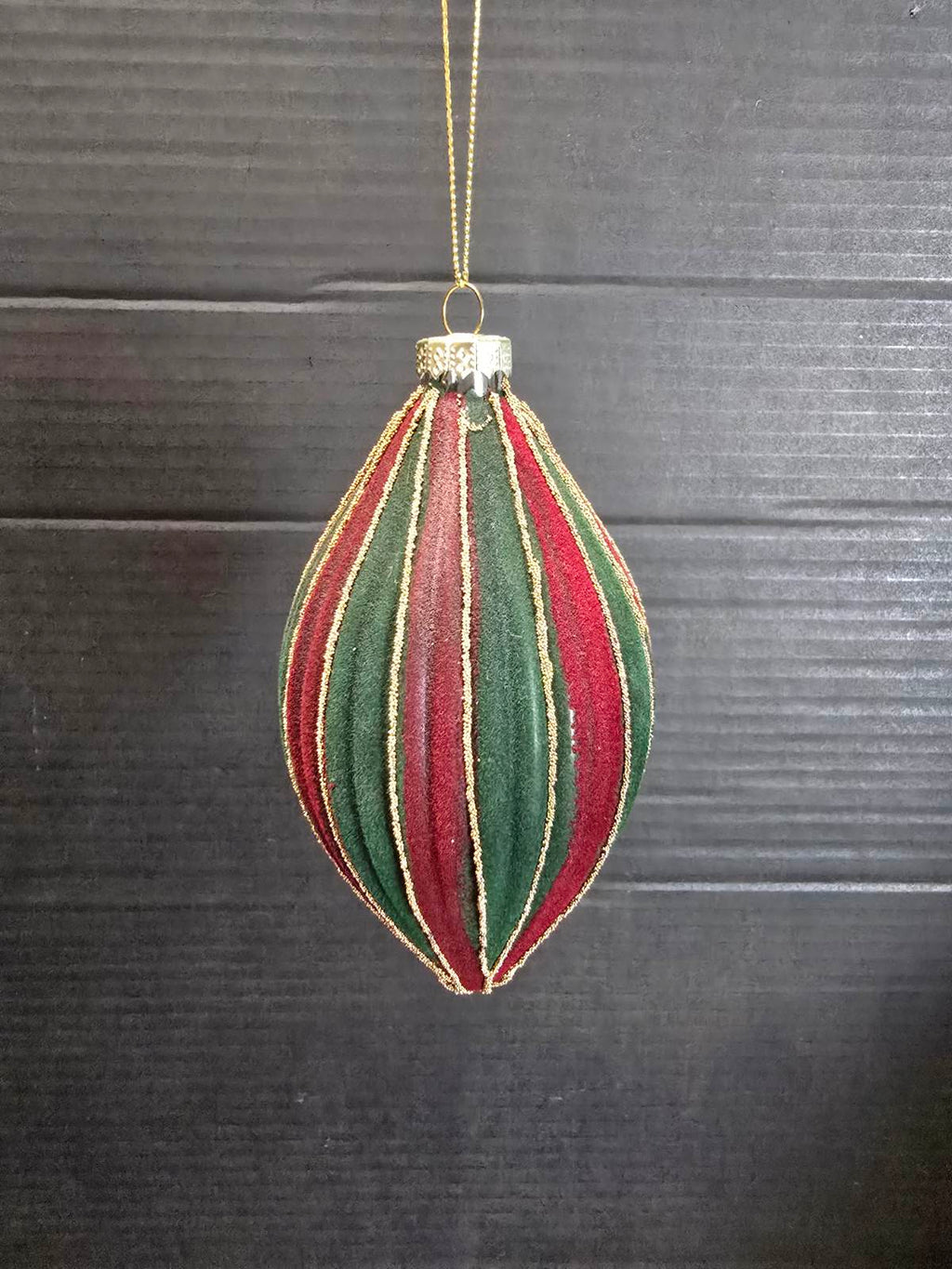 Green & Red Stripe Long Drop (15cm) – Statement Christmas Tree Decoration