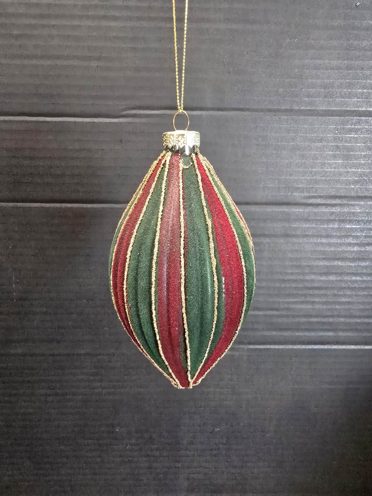 Green & Red Stripe Long Drop (15cm) – Statement Christmas Tree Decoration