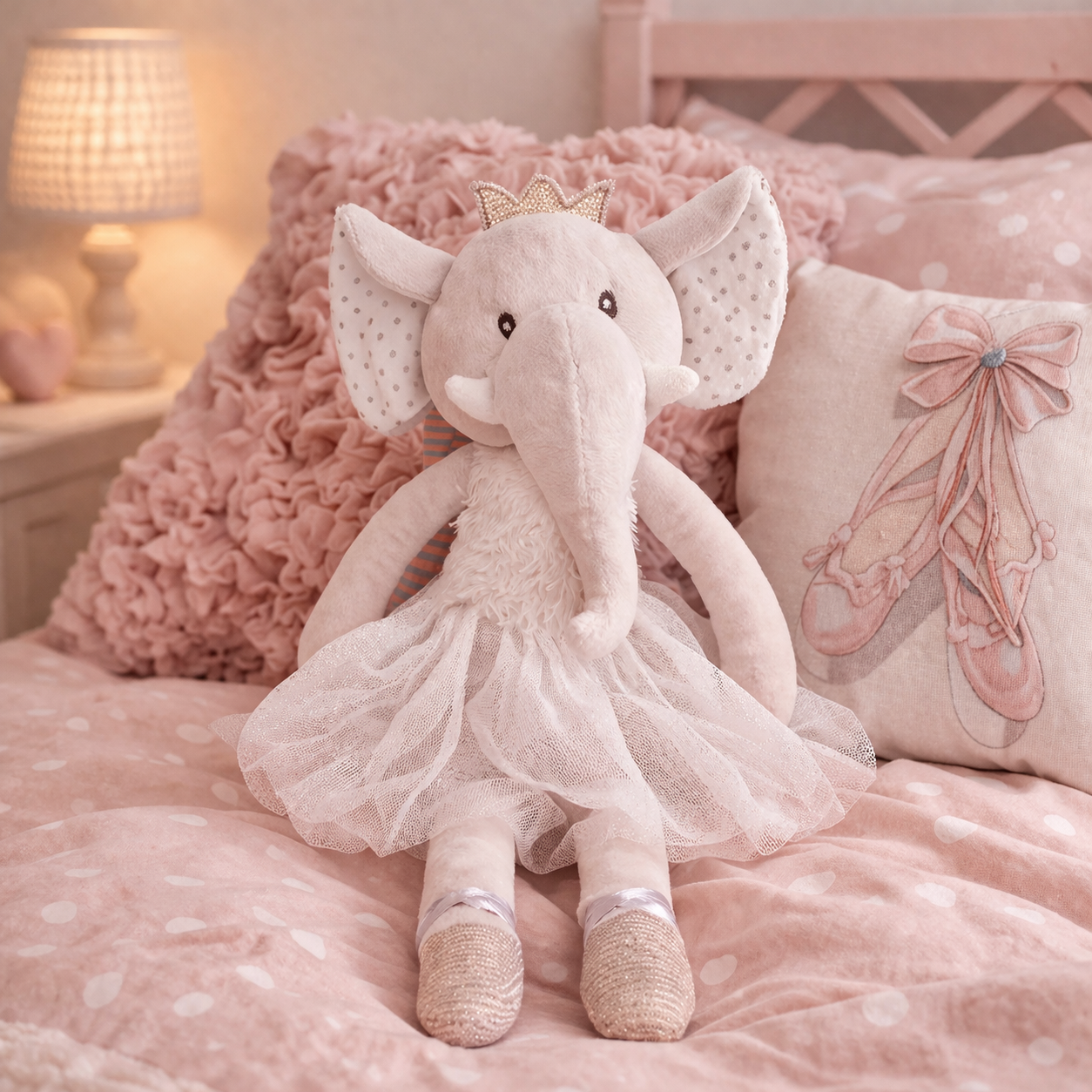 Adorable 32cm elephant ballerina soft plush toy styled in a nursery setting — baby and kids gift Australia Mistletoe Home
