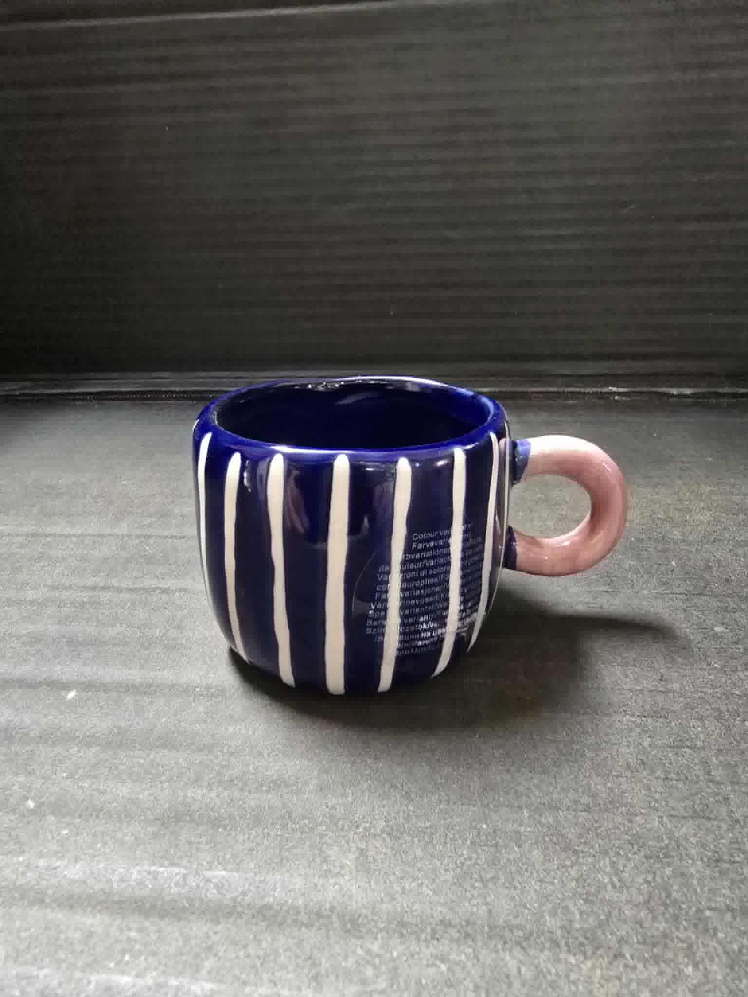 Nini Navy & White Stripe Cup – Cute Mini Ceramic Mug