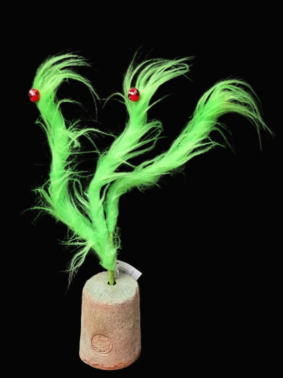 grinch theme furry pick with red bells on a black background.