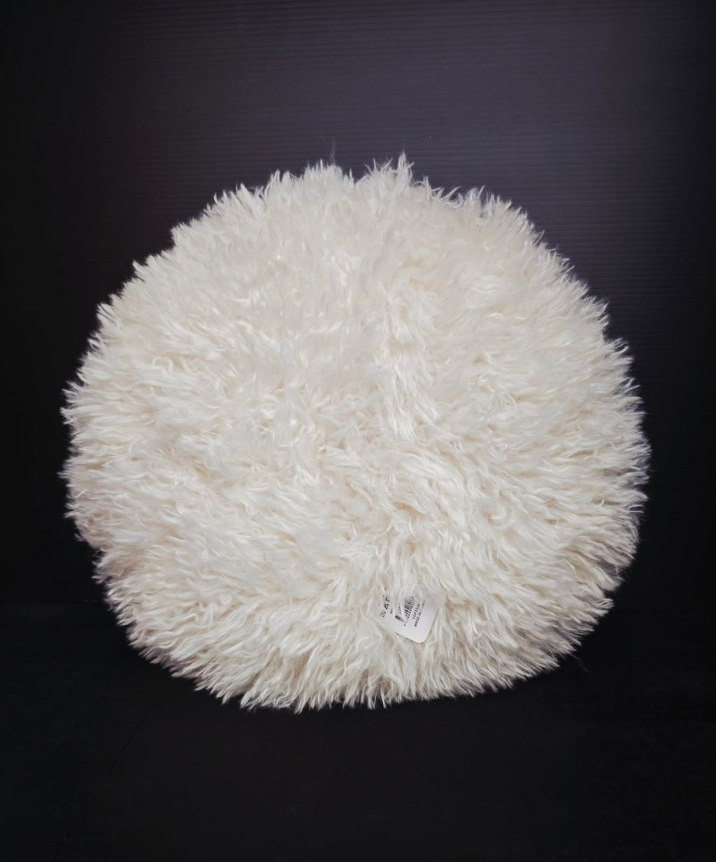 Round fluffy white ivory faux fur cushion with insert — luxury home décor Australia