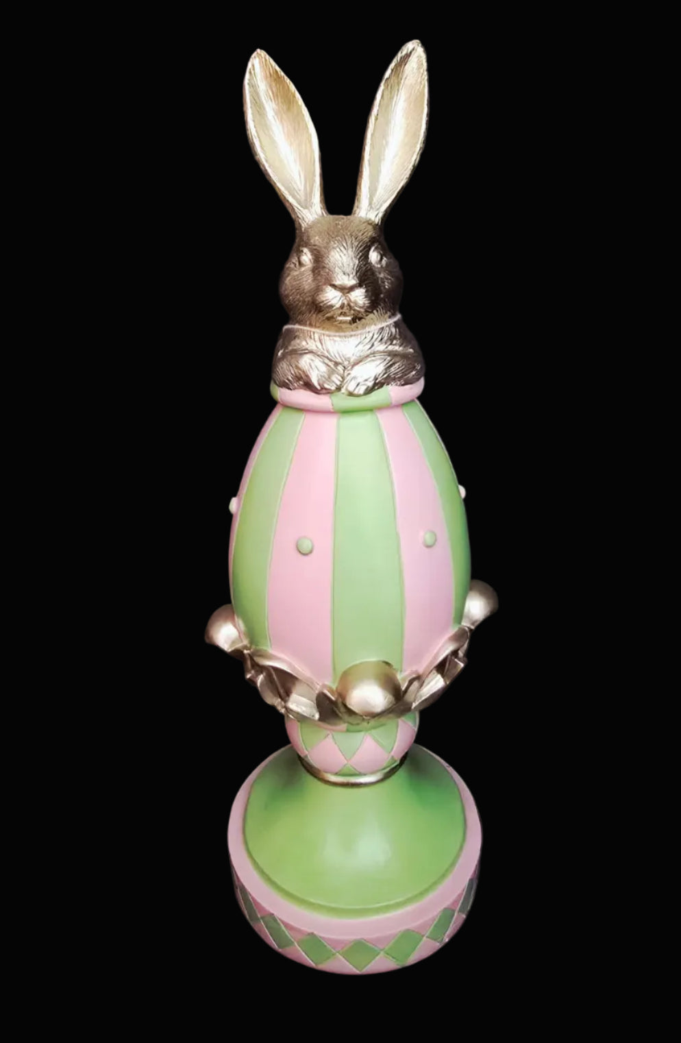 Decorative Easter egg with rabbit design on a black background