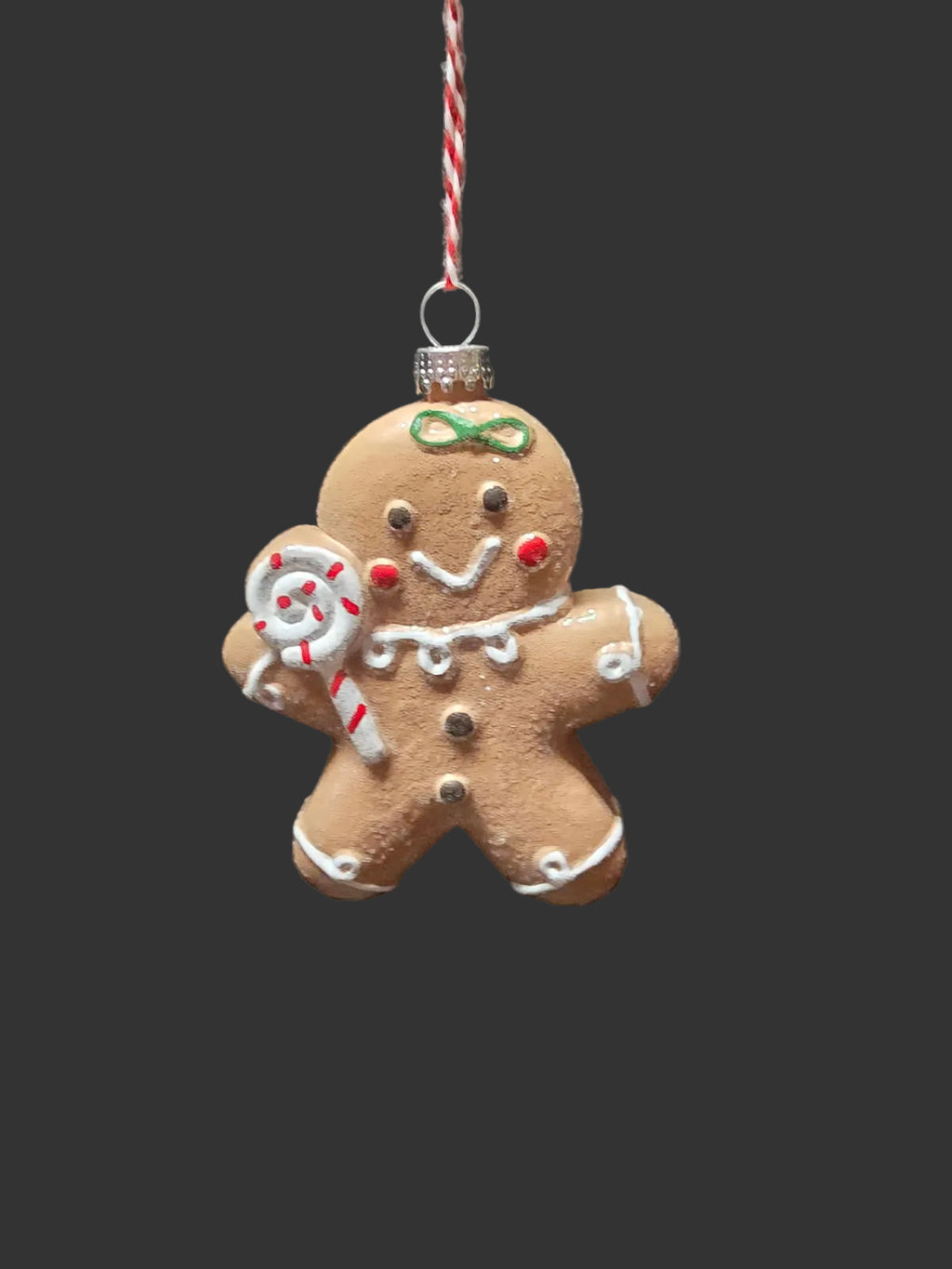 Close up of gingerbread man plastic Christmas ornament 11cm — stocking filler and secret Santa gift Australia Mistletoe Home