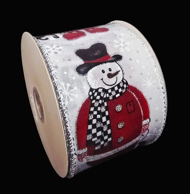 Decorative ribbon with a snowman design on a dark background