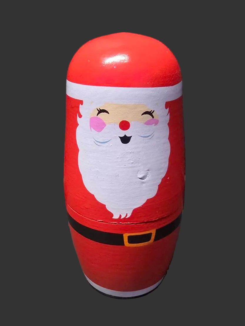 Set of 5 hand-painted wooden Christmas Russian nesting dolls 14cm displayed in a row from largest to smallest — festive décor and gift Australia Mistletoe Home